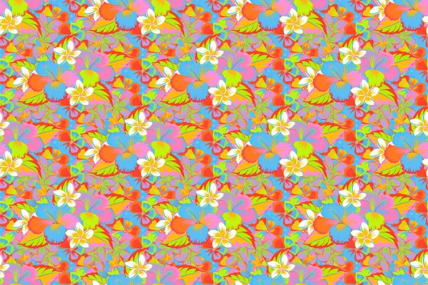 Raster Illustration Nahtloses Muster Mit Niedlichen Hibiskusblüten Den Farben Blau — Stockfoto