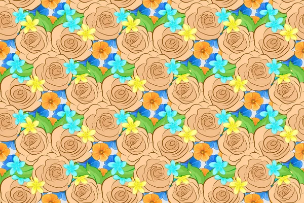 Raster Seamless Background Pattern Stylized Rose Flowers Green Leaves Gray — Stock Photo, Image