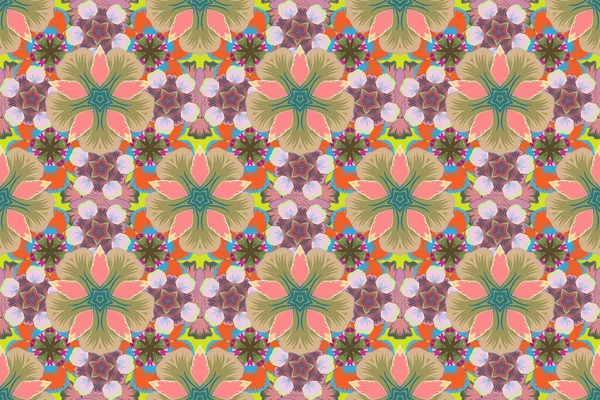 Floral Vintage Seamless Pattern Yellow Beige Pink Colors Raster Illustration — Stock Photo, Image