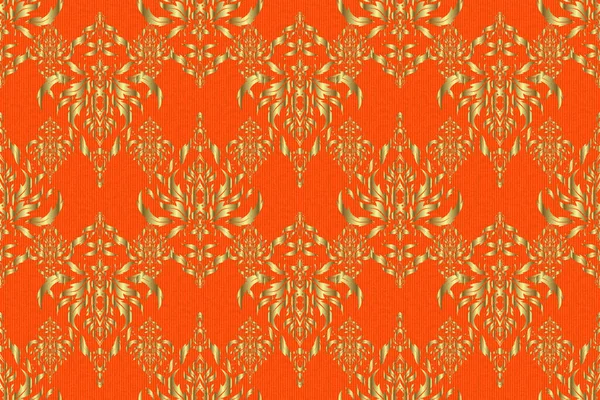 Gouden Ornament Naadloos Patroon Gouden Rasterprint Oranje Achtergrond Voor Design — Stockfoto