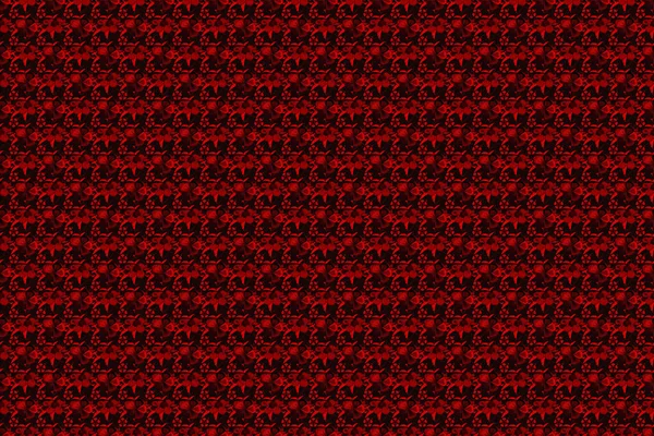 Zökkenőmentes Virágminta Stilizált Kozmosz Virágokkal Fekete Piros Színekben Raszter Illusztráció — Stock Fotó