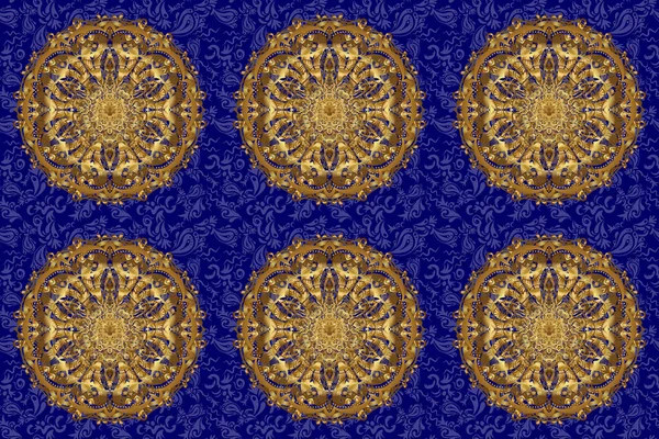 伊斯兰教 阿拉伯语 印地安语 土耳其语 巴基斯坦语 奥斯曼语 蓝色背景的金色曼德勒东方模式 复古栅格装饰元素 — 图库照片