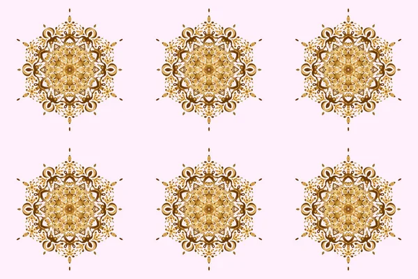 Patrón Abstracto Trama Mandala Dorado Dibujado Mano Sobre Fondo Rosa — Foto de Stock