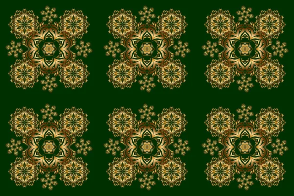 Seamless Pattern Raster Golden Elements Green Background — Stock Photo, Image