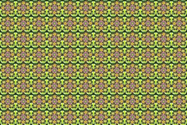 Raster Trendy Seamless Floral Pattern Small Ditsy Flowers Brown Yellow — Stock Photo, Image