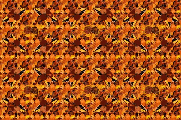 Nahtlose Textur Aus Floralen Ornamenten Gelben Orangen Und Braunen Farben — Stockfoto