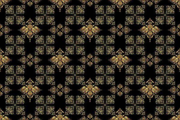 黒と金色のパターン 東洋のラスターの古典的なパターン 黒を背景に金色の繰り返し要素を持つシームレスな抽象パターン — ストック写真