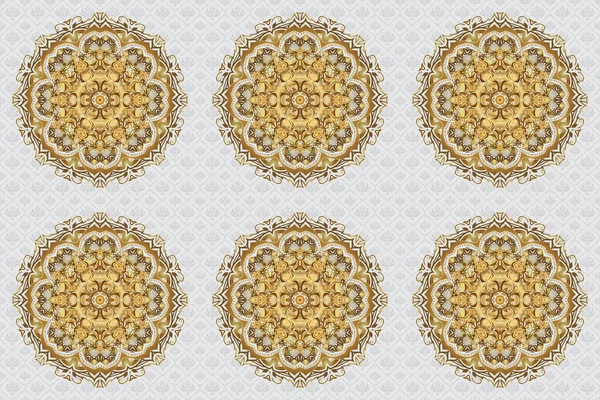 Ouro Nas Costas Cinzentas Raster Moldura Ornamento Oriental Com Folha — Fotografia de Stock