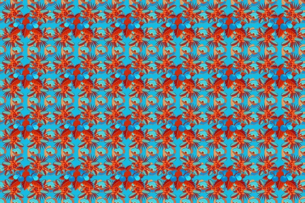 Aloha typography with blue, beige and red hibiscus floral illustration for t-shirt print, seamless pattern Raster illustration.