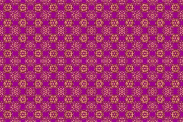 Vintage design with gold ornaments. Abstract raster seamless pattern with golden ornaments on a purple backdrop.