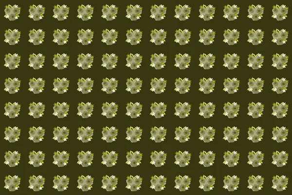Seamless Watercolor Pattern Abstract Raster Green Yellow Beige Rose Flowers — Stock Photo, Image