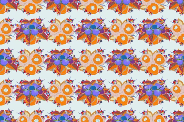 Abstract Elegance Raster Seamless Pattern Flowers Blue Orange Colors — Stock Photo, Image