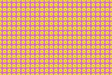 Dekoratif kozmos çiçekleri ve yaprakları tarafsız, sarı ve mor renklerde olan kusursuz arkaplan deseni. Raster illüstrasyonu.