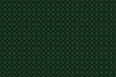 Renkli desenler antika. Raster kusursuz bir geçmişi var. Siyah arkaplanda yeşil renkli çiçek süsü.