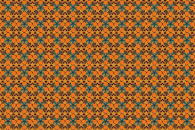 Soyut süslemeler, barok tarzında kusursuz desenler. Raster illüstrasyonu. Geleneksel klasik şablon sarı, turuncu ve kahverengi.