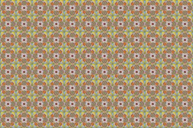 Yeşil, mavi ve kahverengi renkte barok tarzında kusursuz bir doğulu süsü. Geleneksel klasik raster deseni.