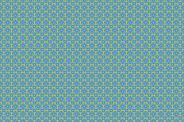 Mavi, sarı ve bej renklerde kusursuz desen. Küçük çiçekte hoş, pürüzsüz çiçek deseni var..