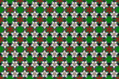 Gri, kırmızı ve yeşil renklerde Victoria dönemi arkaplanı. Kusursuz damaske deseni. Raster illüstrasyonu.