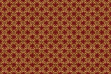 Kırmızı arka planda altın süslemeli Raster eskizi. Altın pürüzsüz desen.