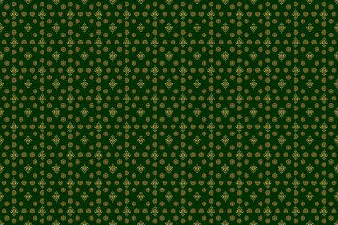 Yeşil zemin üzerinde stilize dalgalar olan altın süslemenin lüks, pürüzsüz deseni. Raster illüstrasyonu.