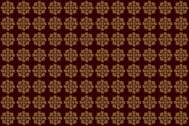 Raster oryantal stil arabesk. Kahverengi bir arka planda altın elementler, bukleler ve süsler ile kusursuz desen.