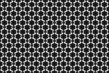 Klasik siyah dikişsiz desen, soyut süs brokar kumaş deseni, beyaz arka planda karışık şekilli elementler..