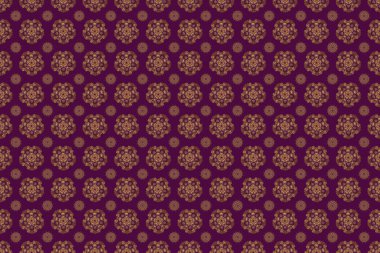 Kartlar, davetiyeler, düğün, ambalaj kağıtları için el yapımı raster deseni. Pırıl pırıl altın şeritler, zigzag semboller, dalgalı şeritler, mor üzerine pürüzsüz dokular..