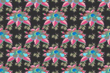 Gri bir arka planda soyut amber çiçekleri buketi olan romantik, pürüzsüz bir desen. Geçmişi, tekstili, ambalaj kağıtları, tebrik kartları için. Raster illüstrasyonu.