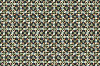 Sonbahar renkleri. Retro tekstil tasarım koleksiyonu. Sarı, mavi ve gri renkli çiçek açan ipek eşarp. 1950-1960 motifleri. El çizimi çiçek elementleriyle soyut, dikişsiz raster deseni..