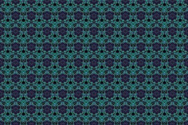 Raster illüstrasyonu. Damask mavi renklerle renksiz çiçek arkaplan deseni.