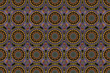 Dekoratif simetri arabesk. Violet, turuncu ve mavi pürüzsüz desen doğum günü kartı, davetiye ya da afiş için uygun. Ortaçağ kraliyet düzeni. Raster illüstrasyonu.