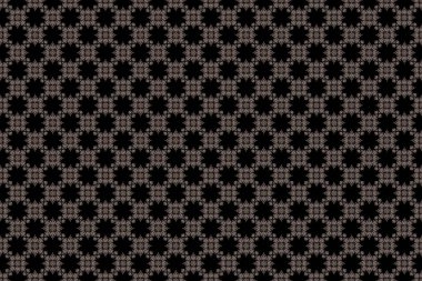 Soyut raster dokusu. Siyah arka planda gri ve kahverengi renksiz desenler. Düşük polyester desenli resimleme.