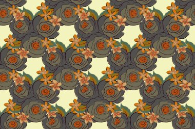 Gri, bej ve kahverengi renklerde kusursuz çiçek deseni. Raster gülleri ve yaprakları pürüzsüz desen.