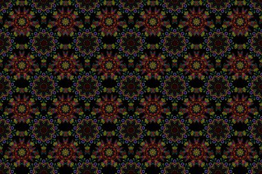 Kahverengi, yeşil ve kırmızı klasik barok süsü. Raster illüstrasyonu. Retro dikişsiz antika şekilli akanthus. Dekoratif tasarım unsuru filigran kaligrafi.