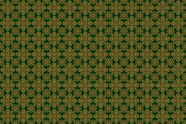 Geometrik kusursuz desenli ve altın eğimli. Geometrik arkaplan. Yeşil bir arkaplanda altın rengi, kusursuz bir illüstrasyon. Senin tasarımın için, duvar kağıdı..