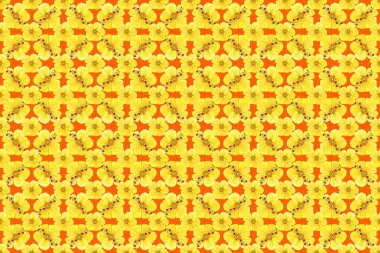 Raster kusursuz çiçek deseni, kozmos çiçekleri ve turuncu arka planda yapraklar..