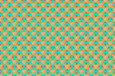 Güzel gül çiçekleri ve mavi arka planda yeşil yaprakları olan pürüzsüz bir desen. Bahar mahsulü çiçekli arka plan. Güzel raster dokusu.