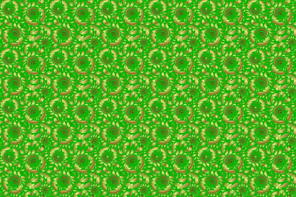 Padrão Sem Costura Dourado Decorativo Fundo Verde Raster Elementos Ornamentados — Fotografia de Stock