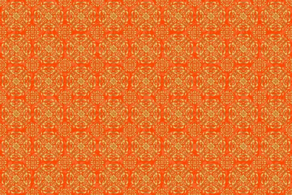 金色の花のシームレスなパターン デザインのための欲とヴィネットをラスター オレンジ色の背景にヴィクトリア様式の要素 招待状 グリーティングカードのための装飾 ありがとうメッセージ — ストック写真
