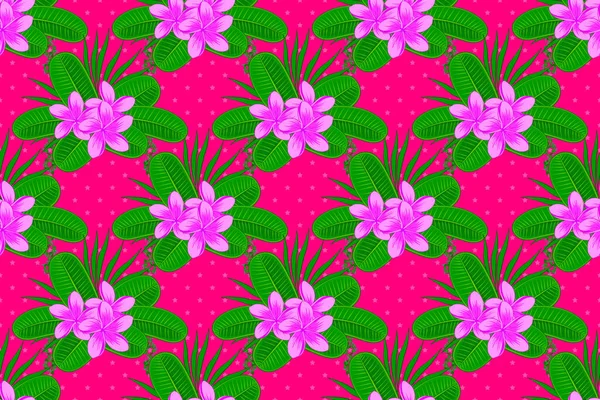 Seamless Floral Pattern Magenta Background Motley Plumeria Flowers Raster Illustration — Stock Photo, Image