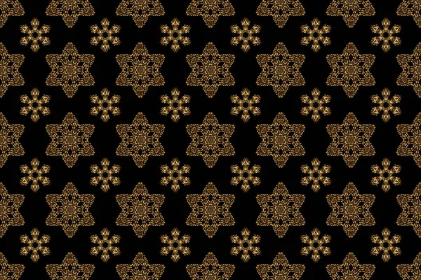 Golden pattern thai silk style design for print, fabric or textile. Line thai seamless pattern golden on a black backdrop. Traditional Thailand golden background and texture with grid.