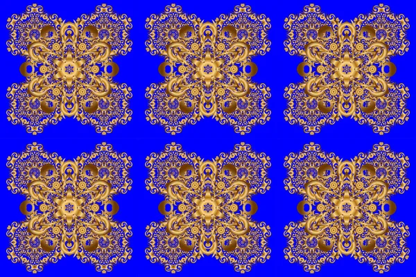 Bag design. Hand-drawn raster mandala with golden abstract pattern, isolated on a blue background.