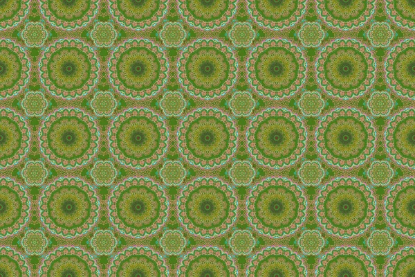 Damask pattern in baroque style. Baroque damask vintage green, beige and blue raster seamless pattern background. Wallpaper with antique floral medieval baroque abstract flowers and ornaments.