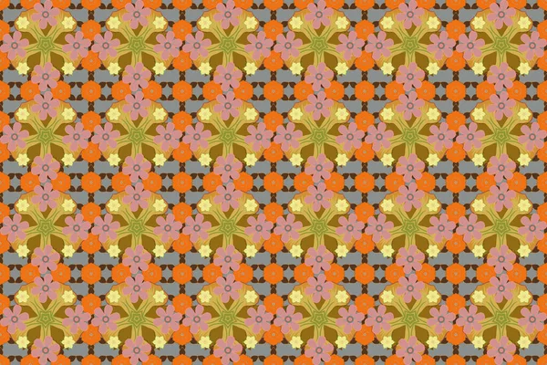 Seamless Pattern Cute Flowers Pink Orange Yellow Colors Raster Illustration — Stock Photo, Image