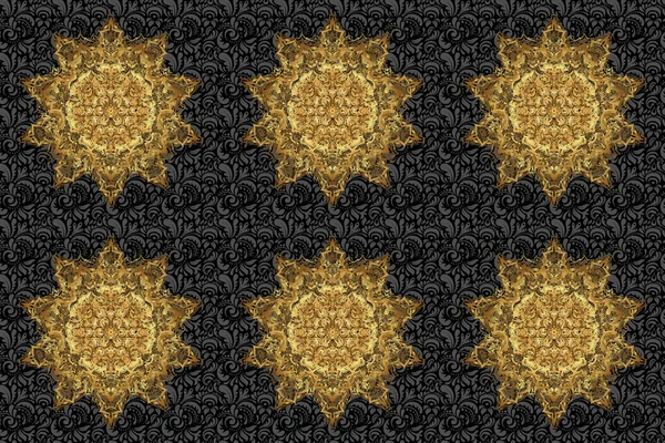 Seamless Pattern Raster Gold Shine Glitter Stars Black Background Merry — Stock Photo, Image