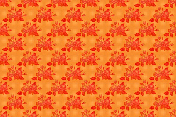 Raster Naadloos Inktpatroon Met Abstracte Bloemen Rode Gele Oranje Kleuren — Stockfoto