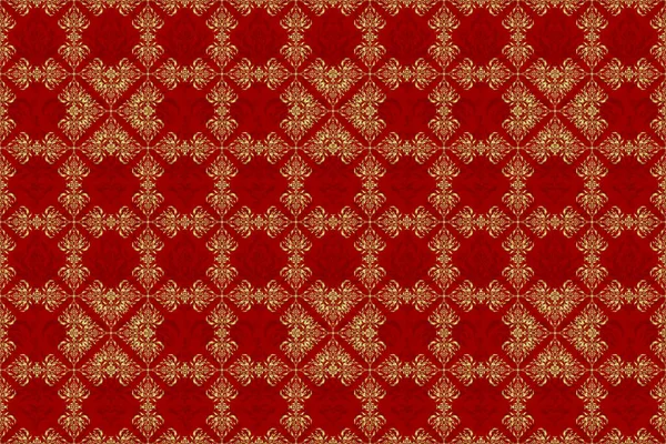 Raster Seamless Pattern Red Background Golden Vintage Ornament — Stock Photo, Image