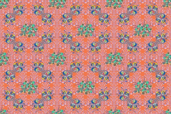 Vintage Seamless Pattern Pink Blue Orange Colors Hand Written Raster — Stock Photo, Image