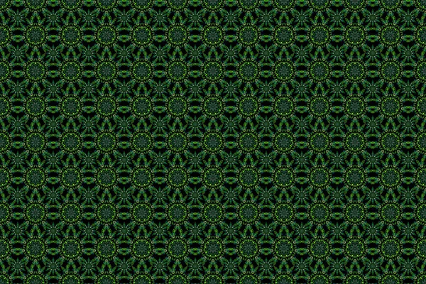 Abstract pattern in Arabian style. Green texture on black background. Seamless background. Graphic modern pattern.