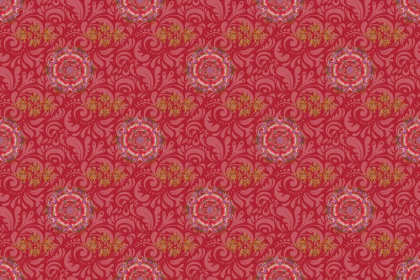 Raster Illustration Baroque Vintage Damask Seamless Pattern Brown Yellow Red — Stock Photo, Image